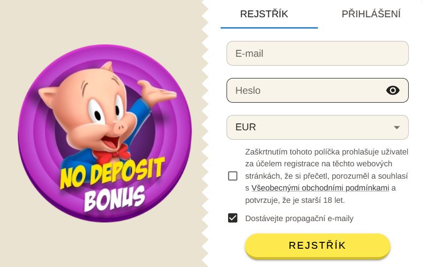 Registrační formulář a bonusová nabídka Beep Beep Casino